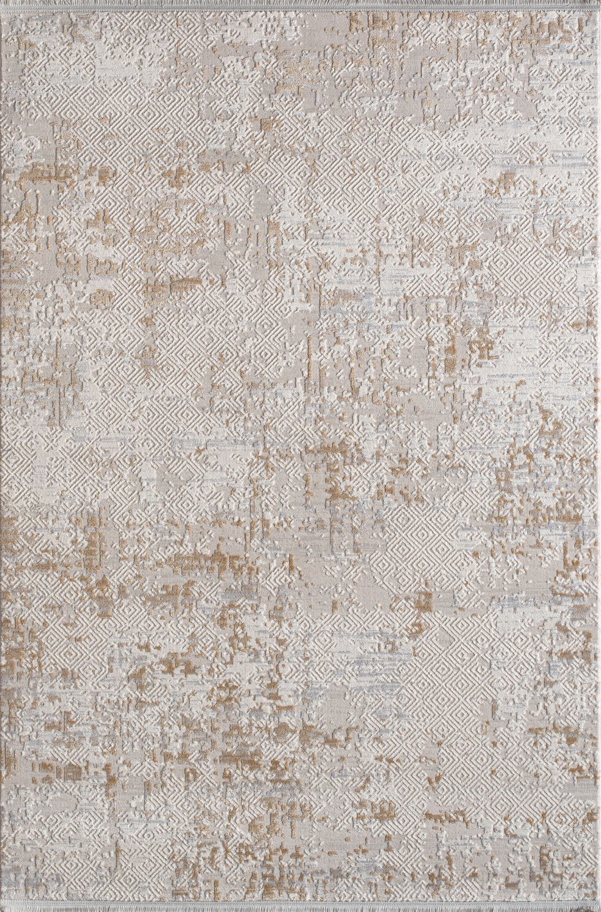 Artemis Halı Pia 01112D Gri Gold – Eskitme Geometrik Halı