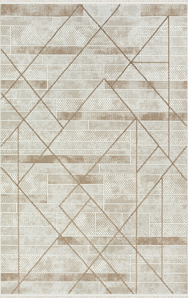 Merinos Halı Ritim 73338 070 Krem Kiremit – Çizgi Geometrik Halı