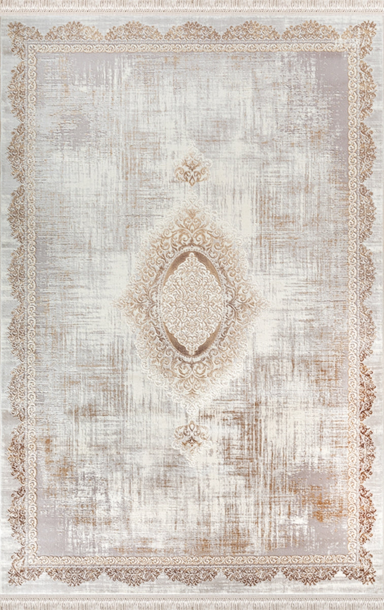 Merinos Halı Rodin 19770 071 Krem Kiremit – Eskitme Madalyonlu Halı