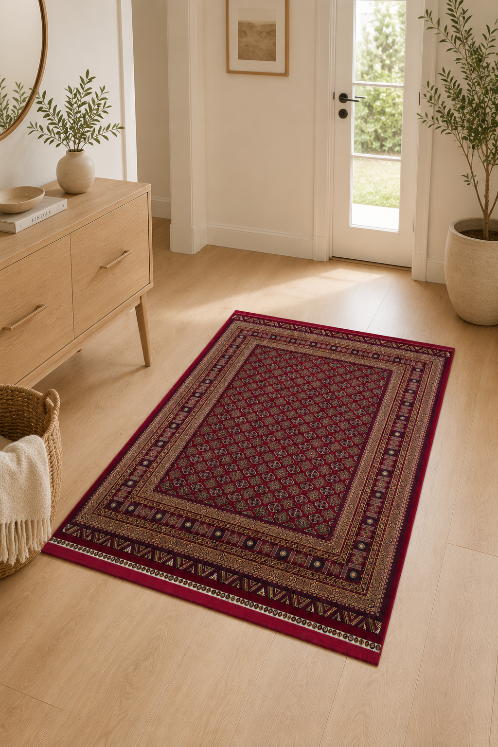 Buhara Serisi BH02 Bordo Badem Desenli Afgan Halı | Yıkanabilir