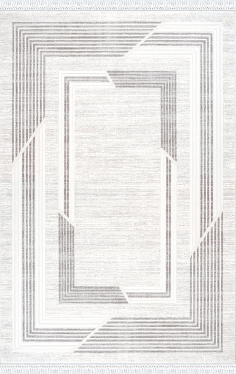 Merinos Halı Elegance 74430 095 Krem Gri – Geometrik Çerçeveli Halı