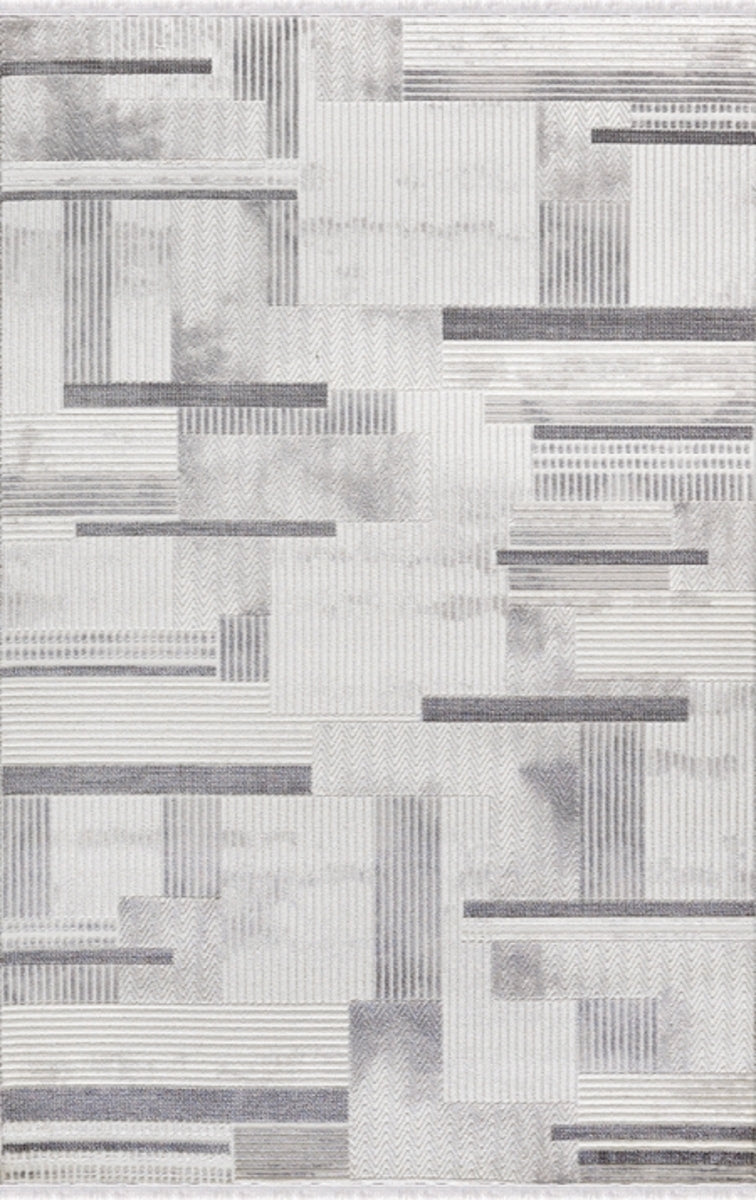 Merinos Halı Diyez 39140 095 Krem Gri – Geometrik Bloklu Halı