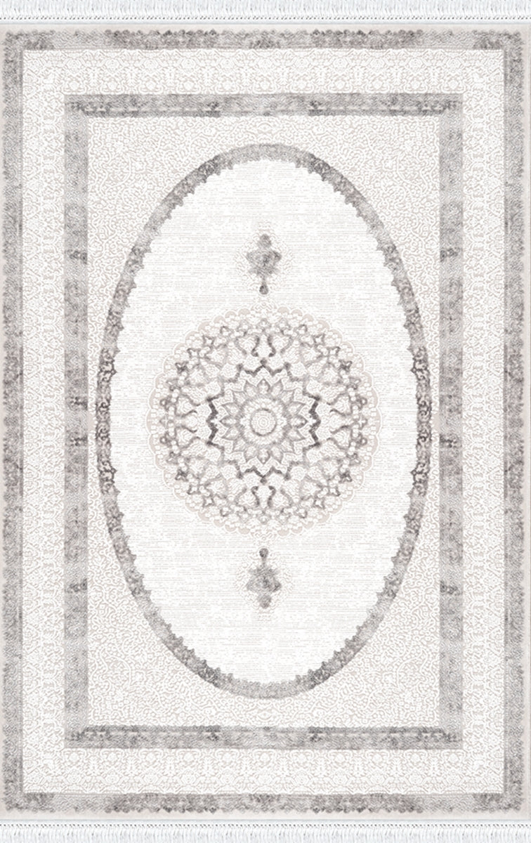 Merinos Halı Elegance 73941 097 Krem Gri – Madalyonlu Klasik Halı