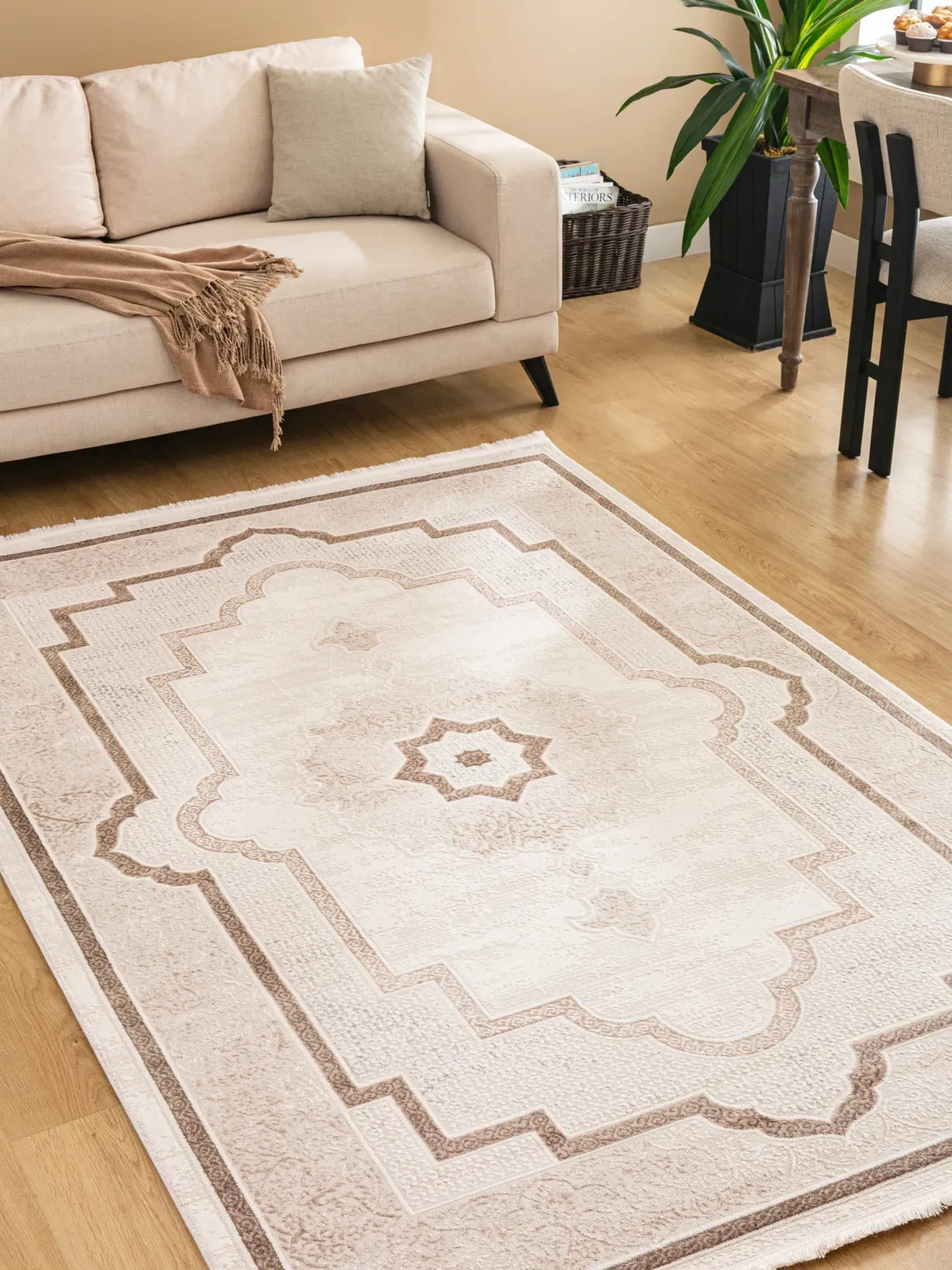 Tuğra Halı Bloom BM02 Krem Kahverengi Salon Halısı - Efta Halı
