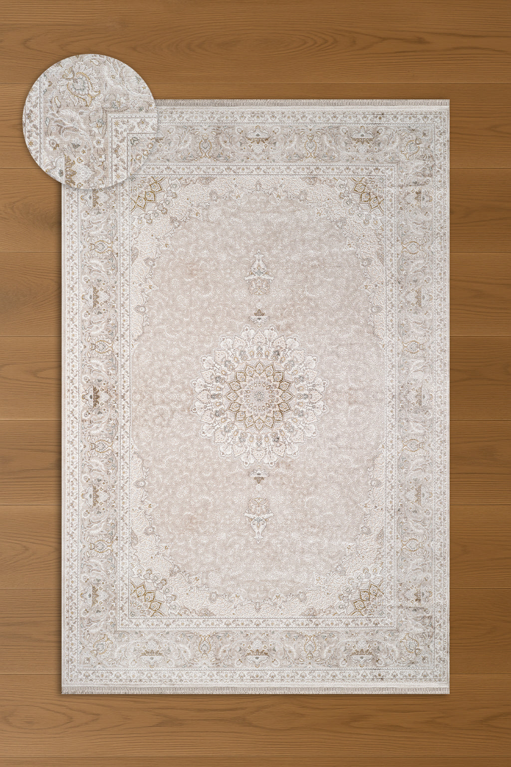 Atlas Halı Hisar HZ01A – Bej Krem Klasik Madalyon Desenli Halı
