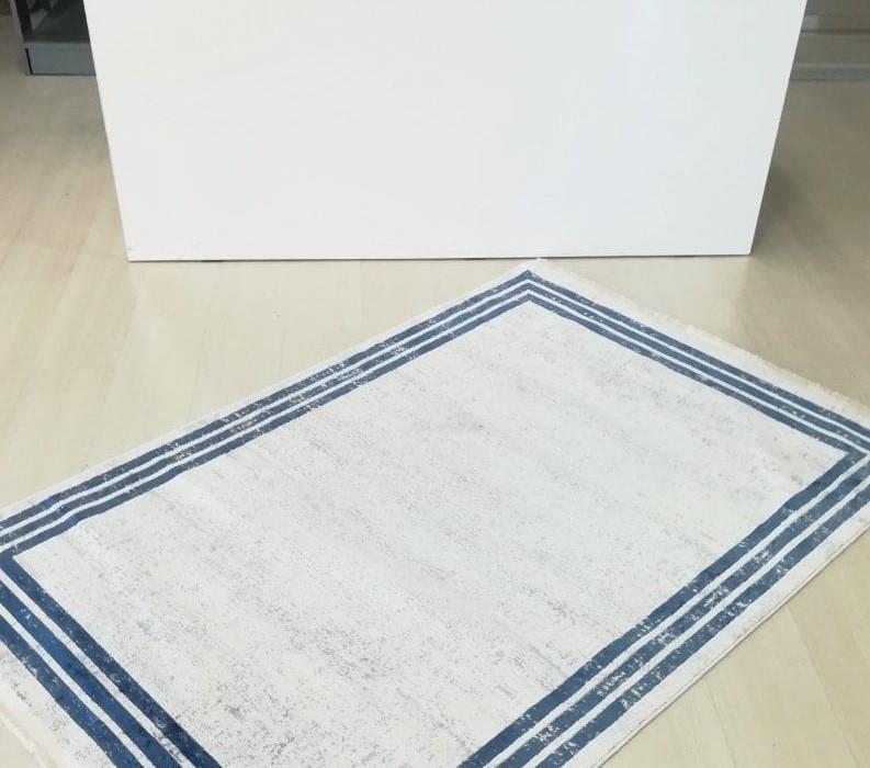 Trend Koleksiyonu 1309 Mavi Yıkanabilir-Kaymaz Taban Bambu Halı