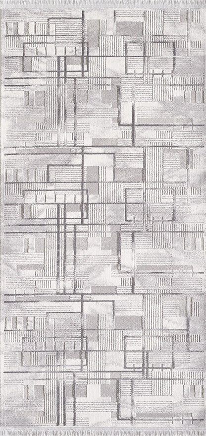 Artemis Halı Samoa 02378C Gri Çizgili – Blok Geometrik Modern Halı