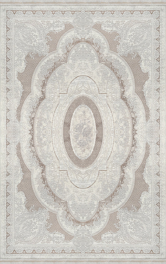Merinos Halı Rodin 19774 083 Krem Pudra – Madalyonlu Klasik Halı