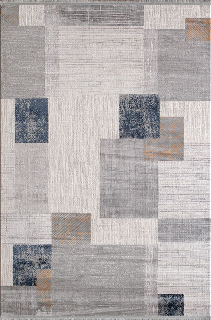Artemis Halı Davina 09789A Gri Mavi – Patchwork Blok Desenli Halı