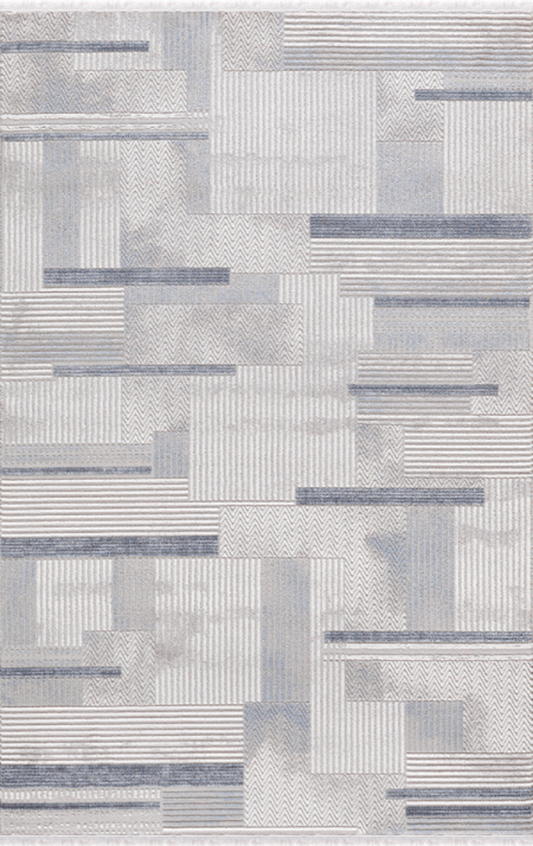 Merinos Halı Diyez 39140 031 Krem Mavi – Geometrik Bloklu Halı