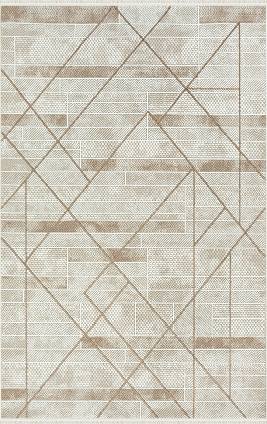 Merinos Halı Ritim 73338 070 Krem Kiremit – Çizgi Geometrik Halı