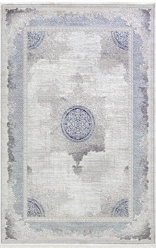 Merinos Halı Diyez 34929 030 Gri Mavi – Eskitme Madalyonlu Halı