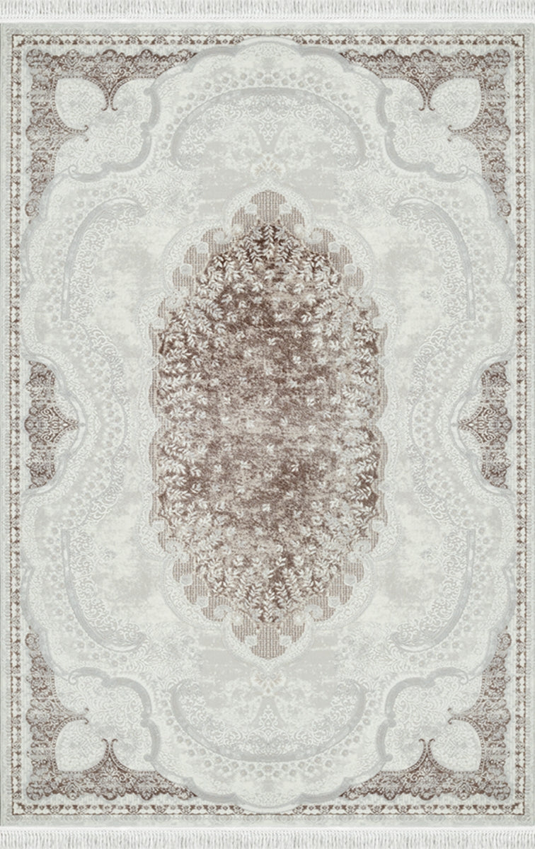 Merinos Halı Rodin 19777 081 Krem Kahve – Madalyonlu Klasik Halı