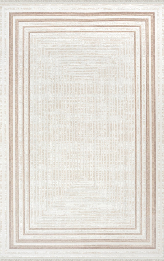 Merinos Halı Arden 72821 070 Krem Bej – İç İçe Çizgili Çerçeve Halı