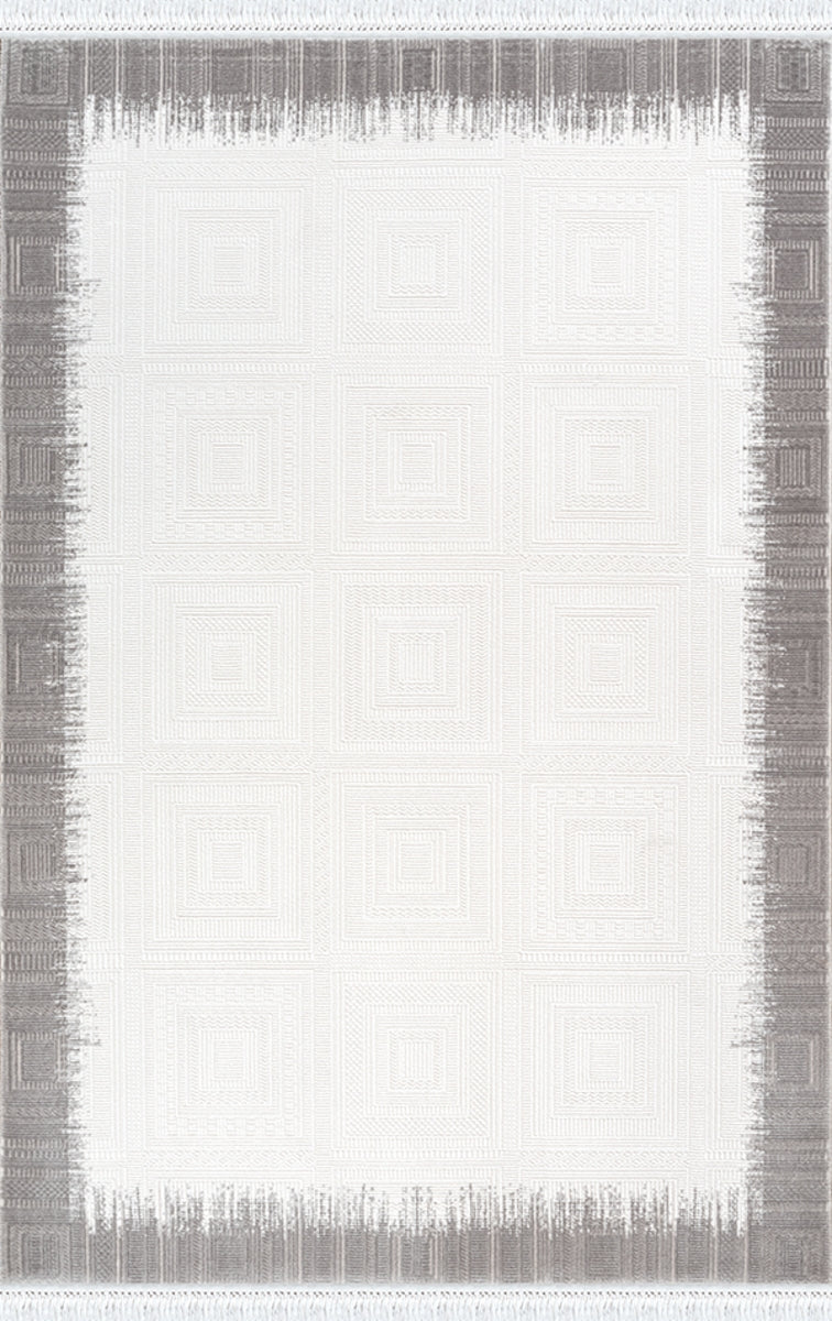 Merinos Halı Elegance 74427 095 Krem Gri – Renk Kenarlı Sade Halı