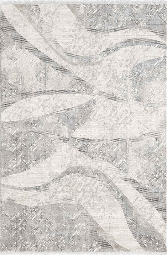 Pierre Cardin PİER ZEN HG05A gri zeminli krem soyut dalga desenli modern halı