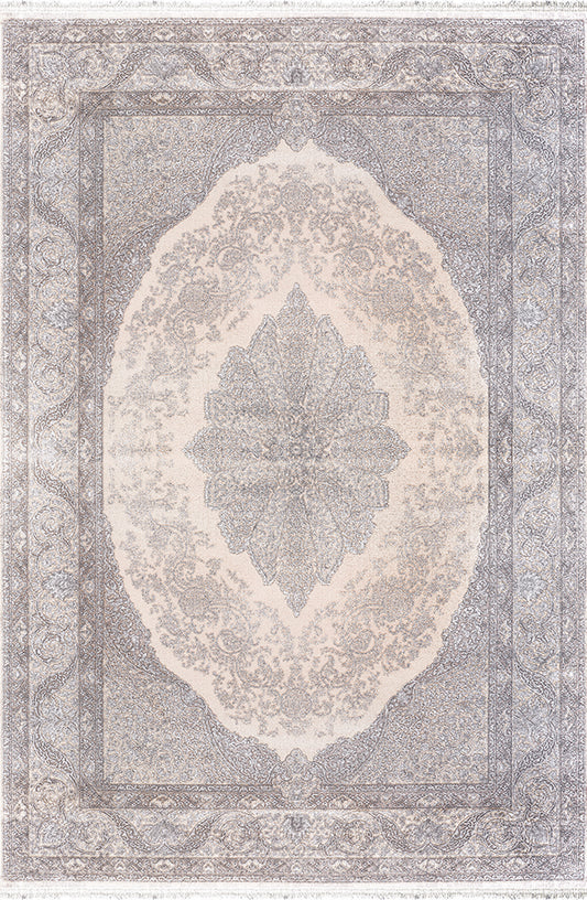 Pierre Cardin PİER ZEN HG24A gri ve krem tonlu klasik göbek desenli eskitme halı