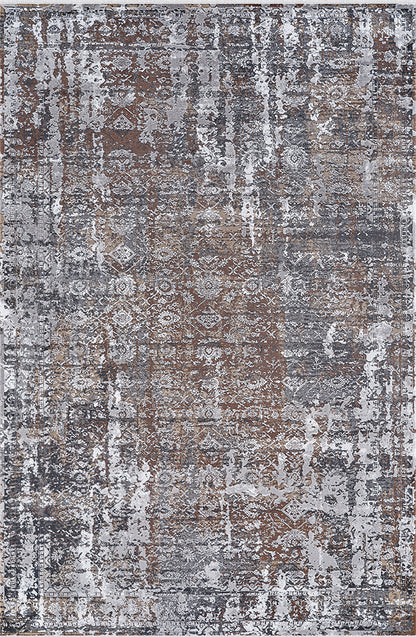 Pierre Cardin RÜYA UR02D gri, lacivert ve kahverengi tonlu soyut eskitme desenli modern halı