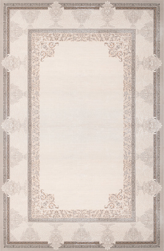 Pierre Cardin Pier Zen HG03A krem zeminli gri klasik bordürlü çiçekli desenli halı