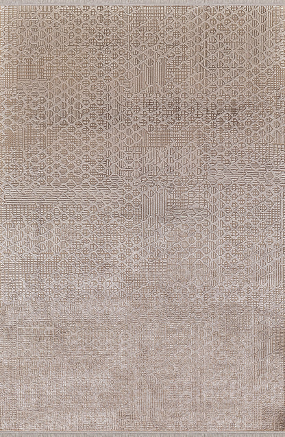 Pierre Cardin NORA UN01C gri ve vizon tonlarında soyut geometrik desenli modern halı