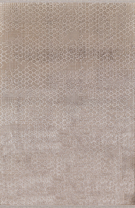 Pierre Cardin NORA UN01C gri ve vizon tonlarında soyut geometrik desenli modern halı