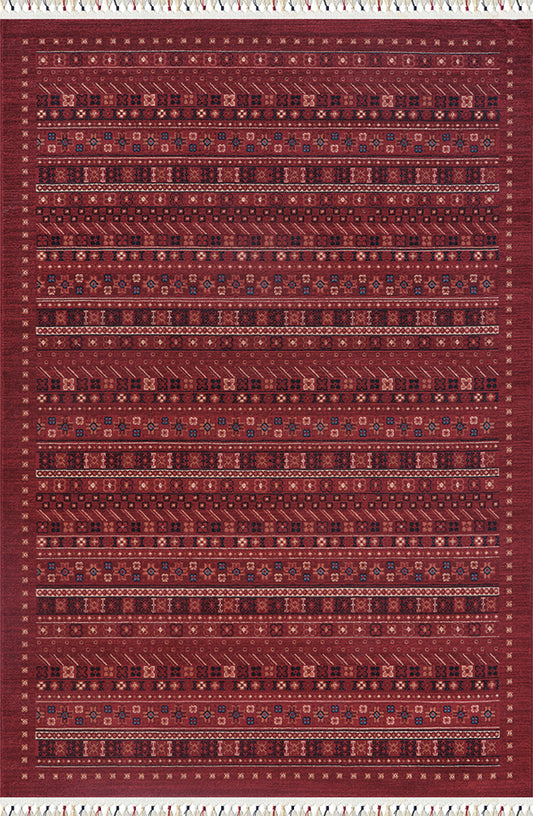 Pierre Cardin HY34A bordo zeminli etnik geometrik desenli vintage halı yakın çekim