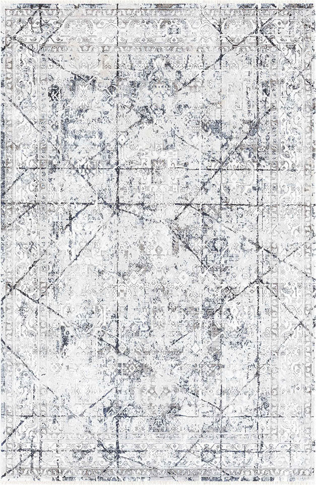 Pierre Cardin PARLA KP08A gri ve lacivert tonlu soyut geometrik desenli halı