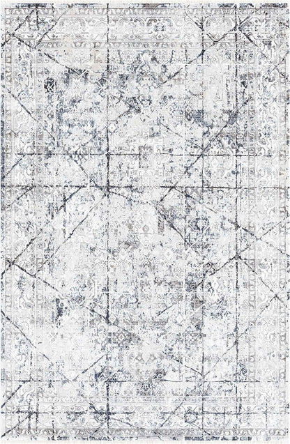 Pierre Cardin PARLA KP08A gri ve lacivert tonlu soyut geometrik desenli halı