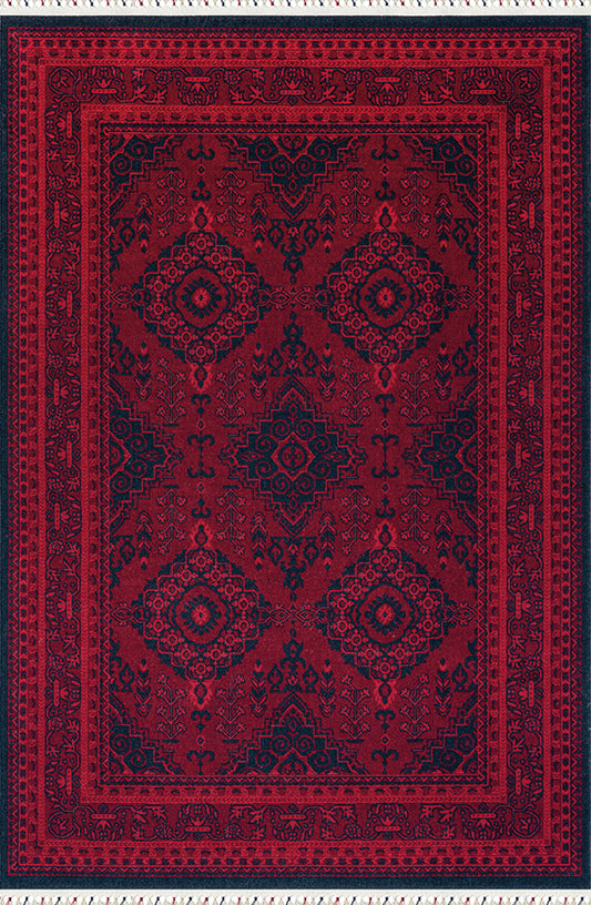 Pierre Cardin HISTORY HY03A bordo kırmızı zeminli lacivert klasik madalyon desenli vintage halı