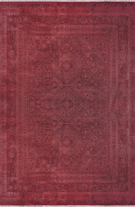 Pierre Cardin Rölyef FY05B bordo zeminli, eskitme etkili klasik oryantal desenli vintage halı