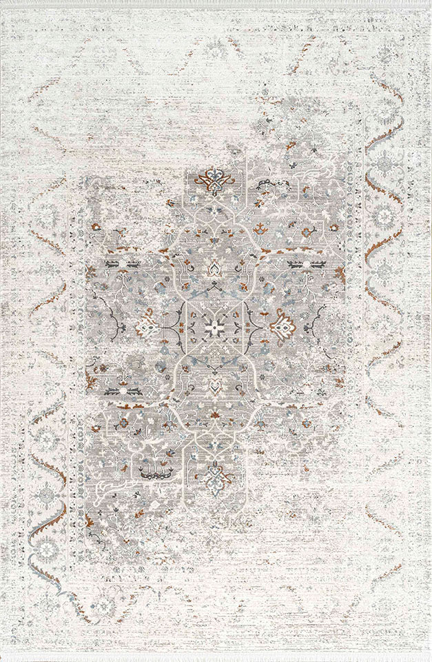 Pierre Cardin Galenda JH03B krem zeminli gri eskitme göbek desenli modern halı