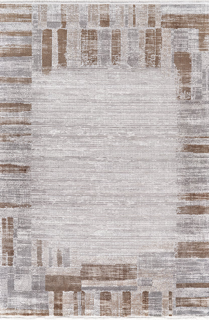 Pierre Cardin ESTELLA EC08B gri zeminli vizon kahverengi geometrik bordürlü modern halı