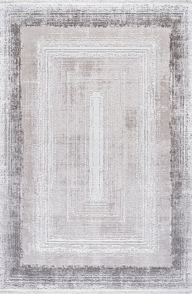 Pierre Cardin ALEGRA GD12A gri zeminli, antrasit bordürlü iç içe çerçeve desenli modern halı