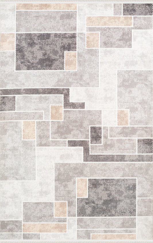 Merinos Halı Vega 73928 957 Krem Vizon – Geometrik Bloklu Halı