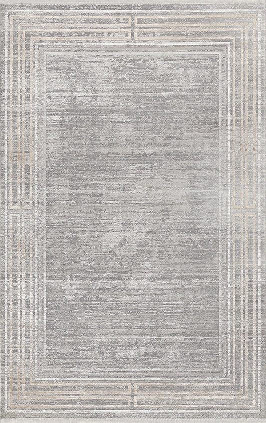 Merinos Halı Uptown 35612 070 Krem Gri – Çerçeveli Eskitme Halı