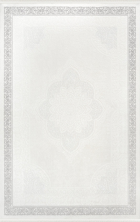Merinos Halı Arden 73395 097 Krem Gri – Madalyonlu Bordürlü Halı