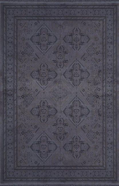 Royal Halı Prime IY01A antrasit zeminli Anadolu geometrik madalyon desenli bordürlü eskitme halı