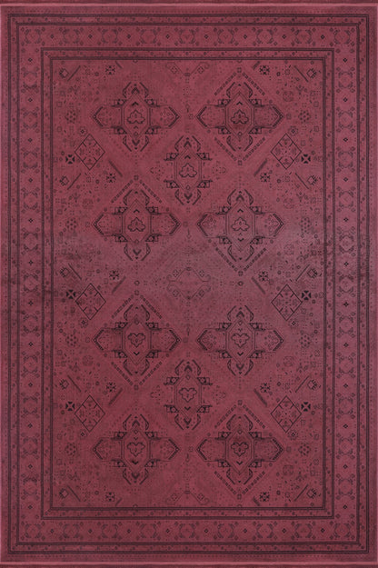 Royal Halı Prime IY01B bordo zeminli Anadolu geometrik madalyon desenli bordürlü eskitme halı