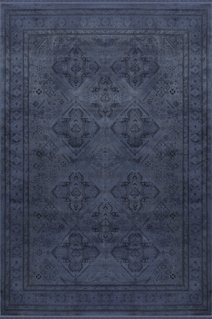 Royal Halı Prime IY01L lacivert zeminli Anadolu geometrik madalyon desenli bordürlü eskitme halı