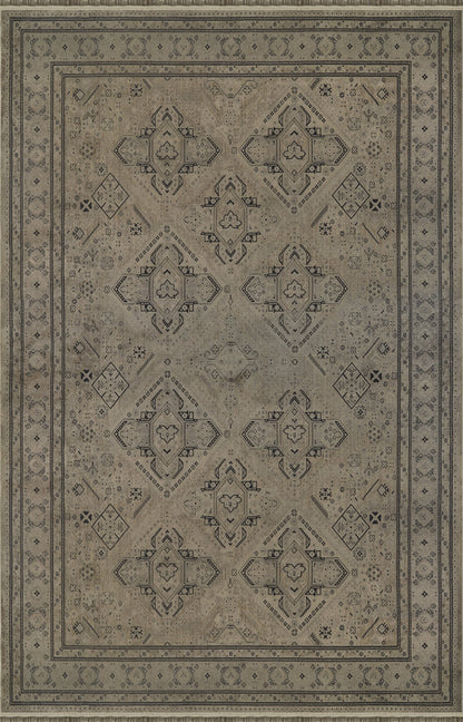 Royal Halı Prime IY01Y bej ve haki zeminli Anadolu geometrik madalyon desenli bordürlü eskitme halı