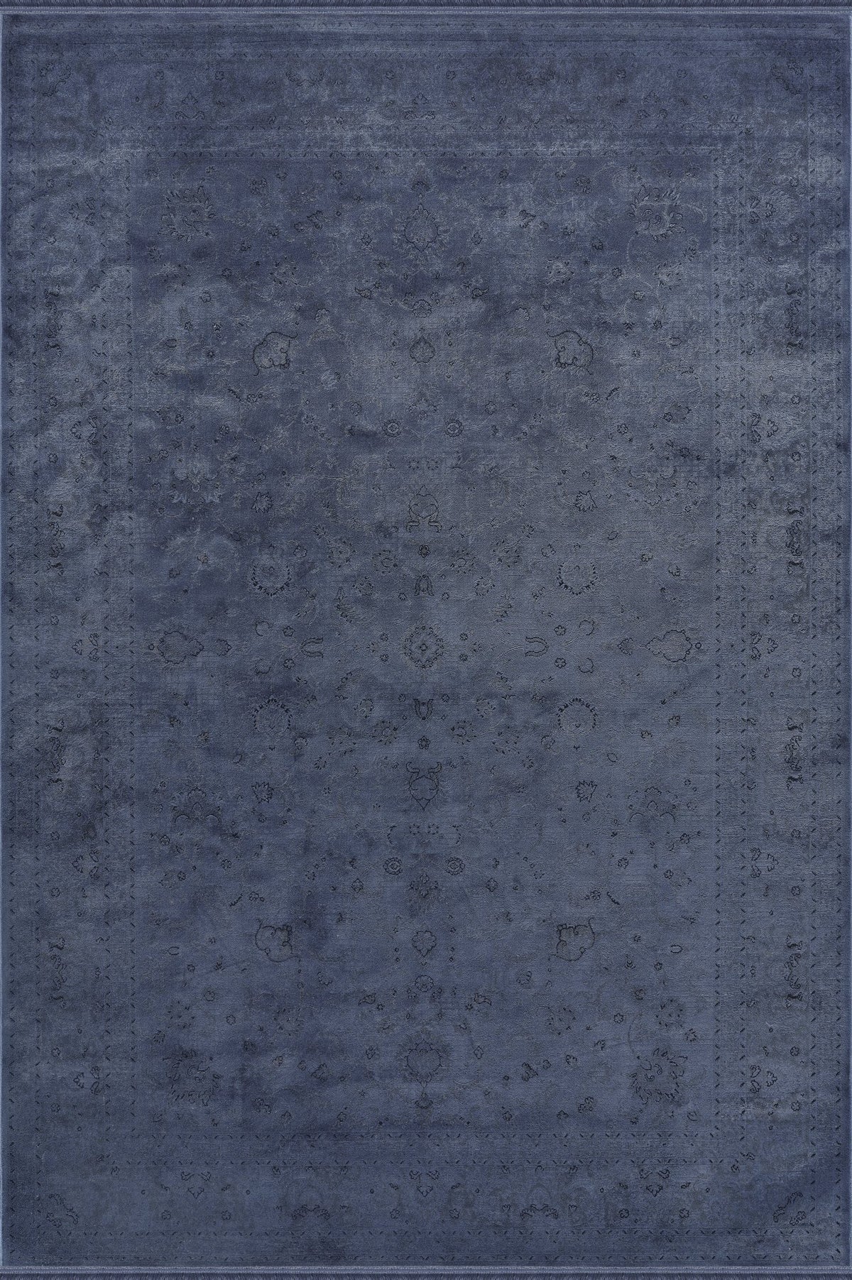 Royal Halı Prime IY02L mavi indigo zeminli soluk overdye klasik çiçek desenli halı