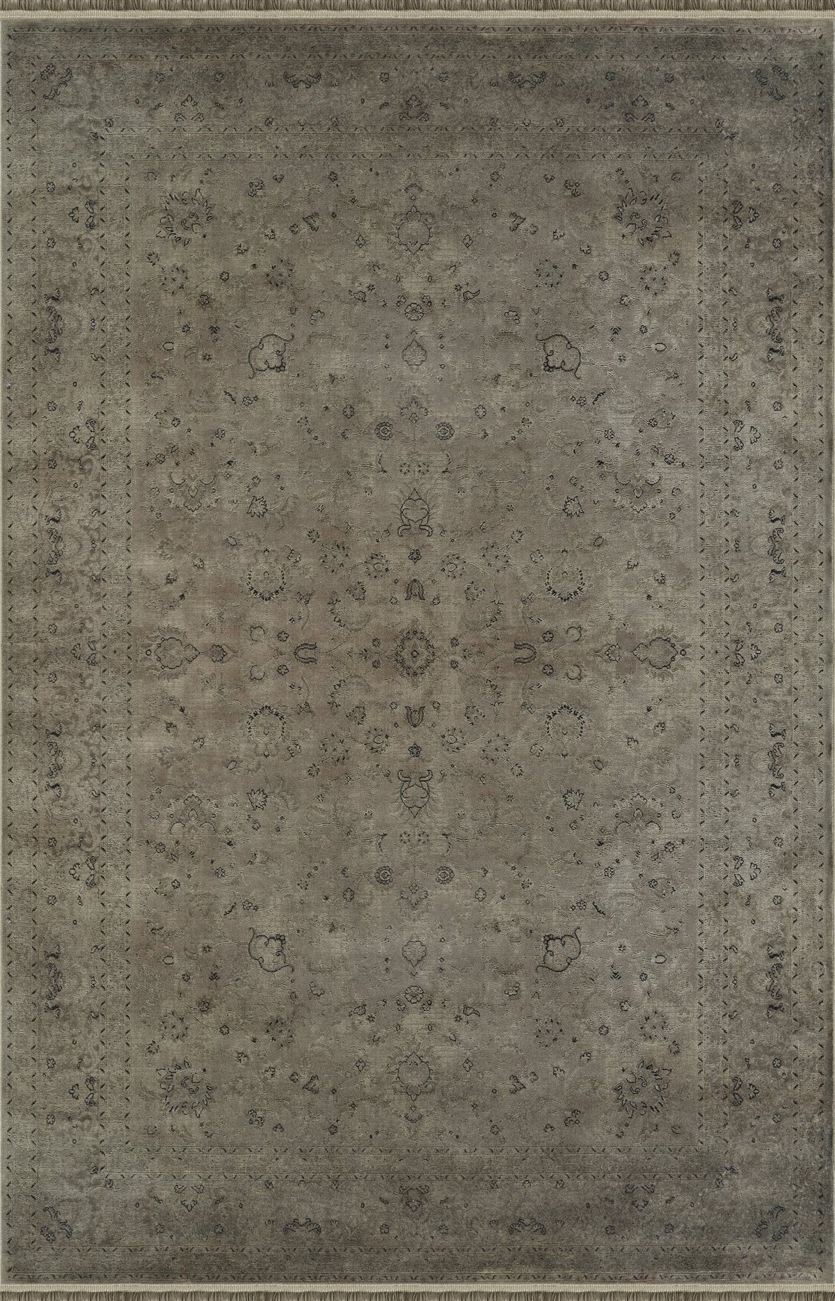 Royal Halı Prime IY02Y vizon ve gri zeminli soluk overdye klasik çiçek desenli halı