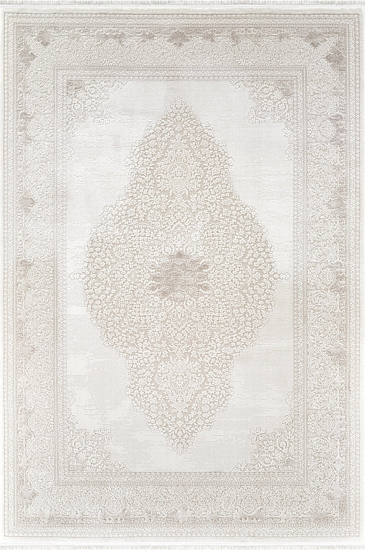 Royal Halı Kim Royal KC32A krem zeminli ton üstüne ton kabartma klasik elmas madalyon desenli halı