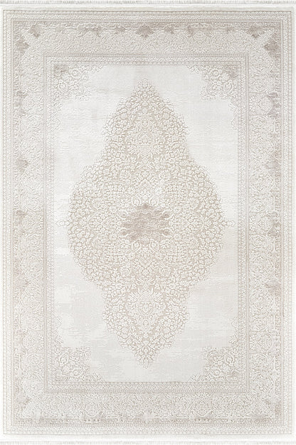Royal Halı Kim Royal KC32A krem zeminli ton üstüne ton kabartma klasik elmas madalyon desenli halı