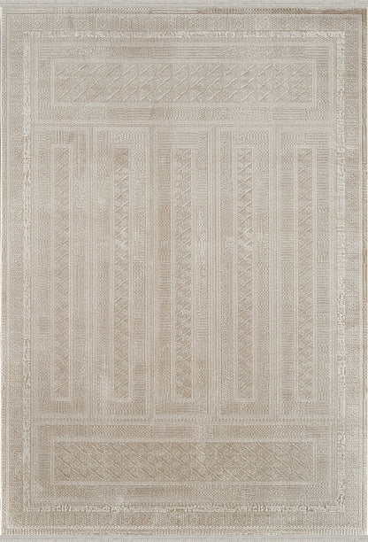 Royal Halı Luce ZL10A krem bej zeminli kabartma etnik geometrik desenli çerçeveli modern halı