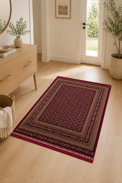 Buhara Serisi BH02 Bordo Badem Desenli Afgan Halı | Yıkanabilir