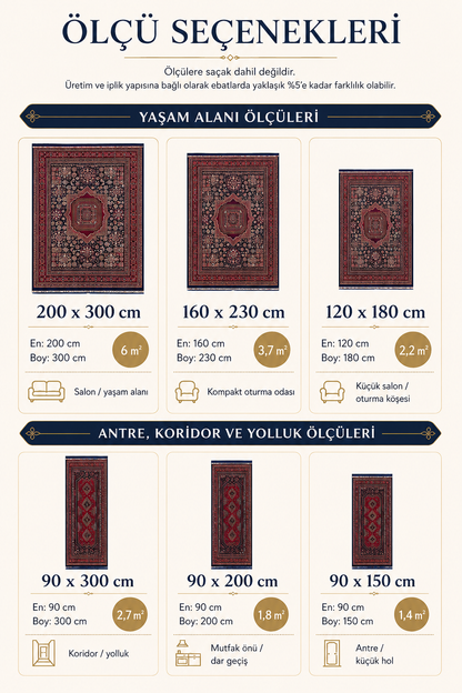 Buhara Serisi BH04 Lacivert Bordo Madalyonlu Afgan Halı | Yıkanabilir