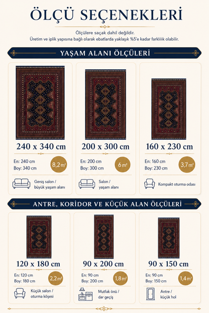Buhara Serisi BH05 Lacivert Elmas Madalyonlu Afgan Halı | Yıkanabilir