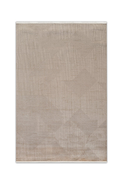 Atlas Halı Arbel EI02E vizon zeminli ton üstüne ton kabartma labirent geometrik dokulu modern halı