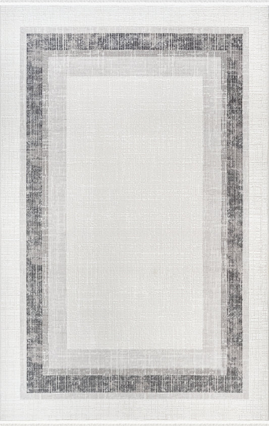 Merinos Halı Vega 90235 095 Krem Antrasit – Çerçeveli Modern Halı